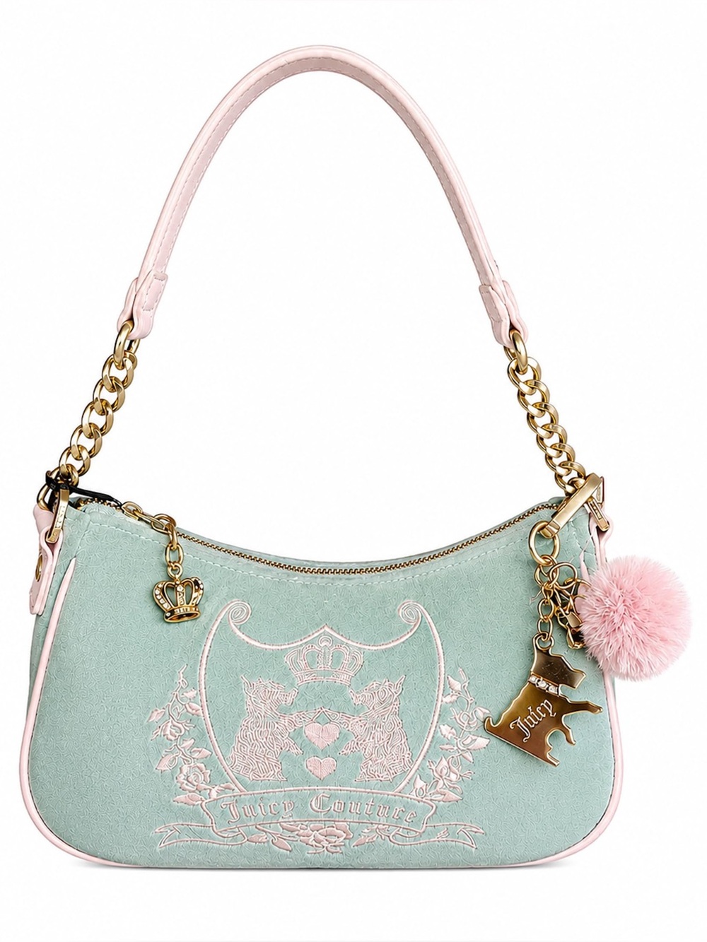 Juicy Couture NWT New Love Chapter Velour Shoulder Bag Frosty Green Pink Y2K